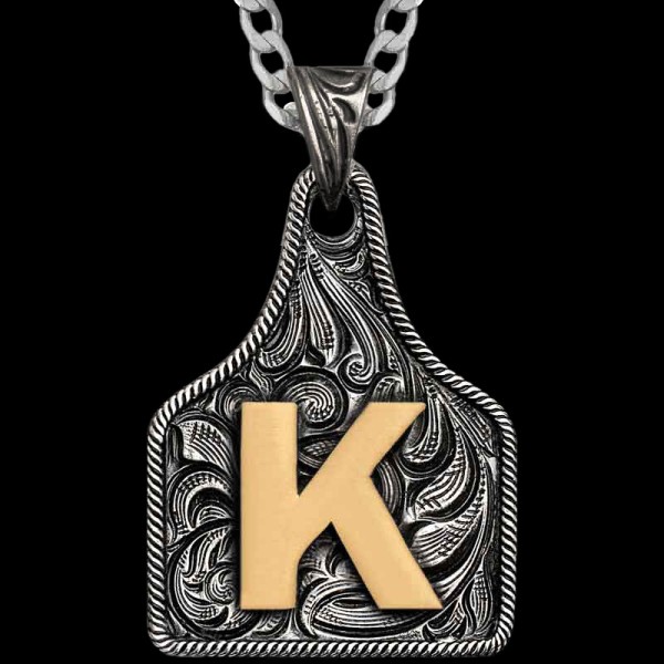 Texas Size Initial Cow Tag Necklace